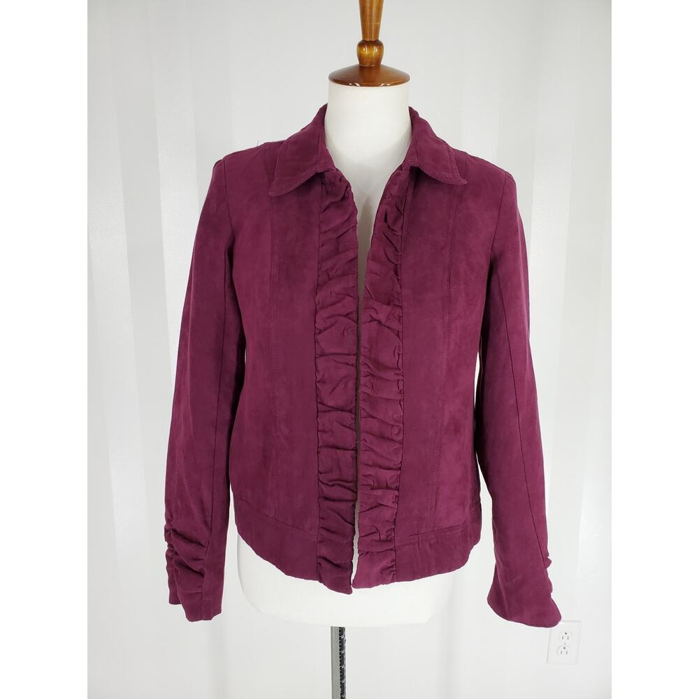 DRESSBARN Women's Dark Purple Open Front Velvet Jacket Sz S - Picture 1 of 11